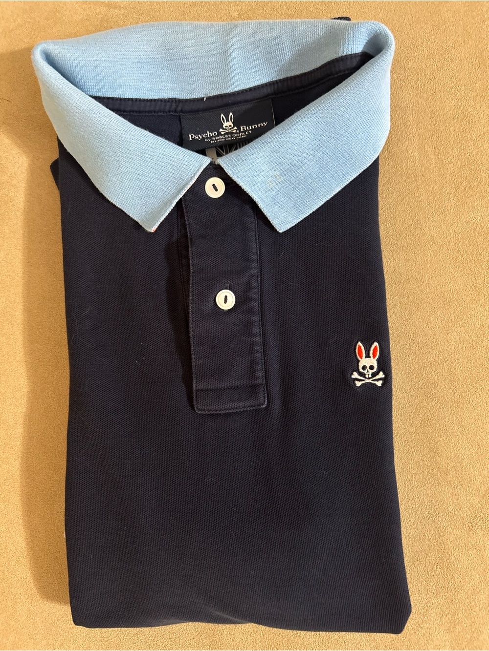 Psycho Bunny Navy Polo with Light Blue Collar Short Sleeve Sz 5 (Medium) EUC